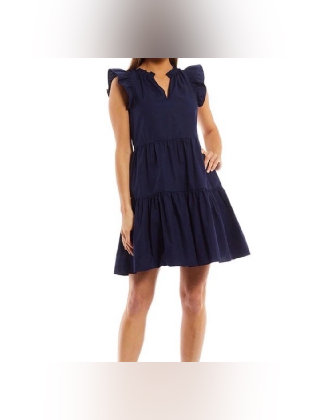 A Loves A Split V Neck Cap Sleeve Tiered Ruffle Poplin Babydoll Dress Size Xl